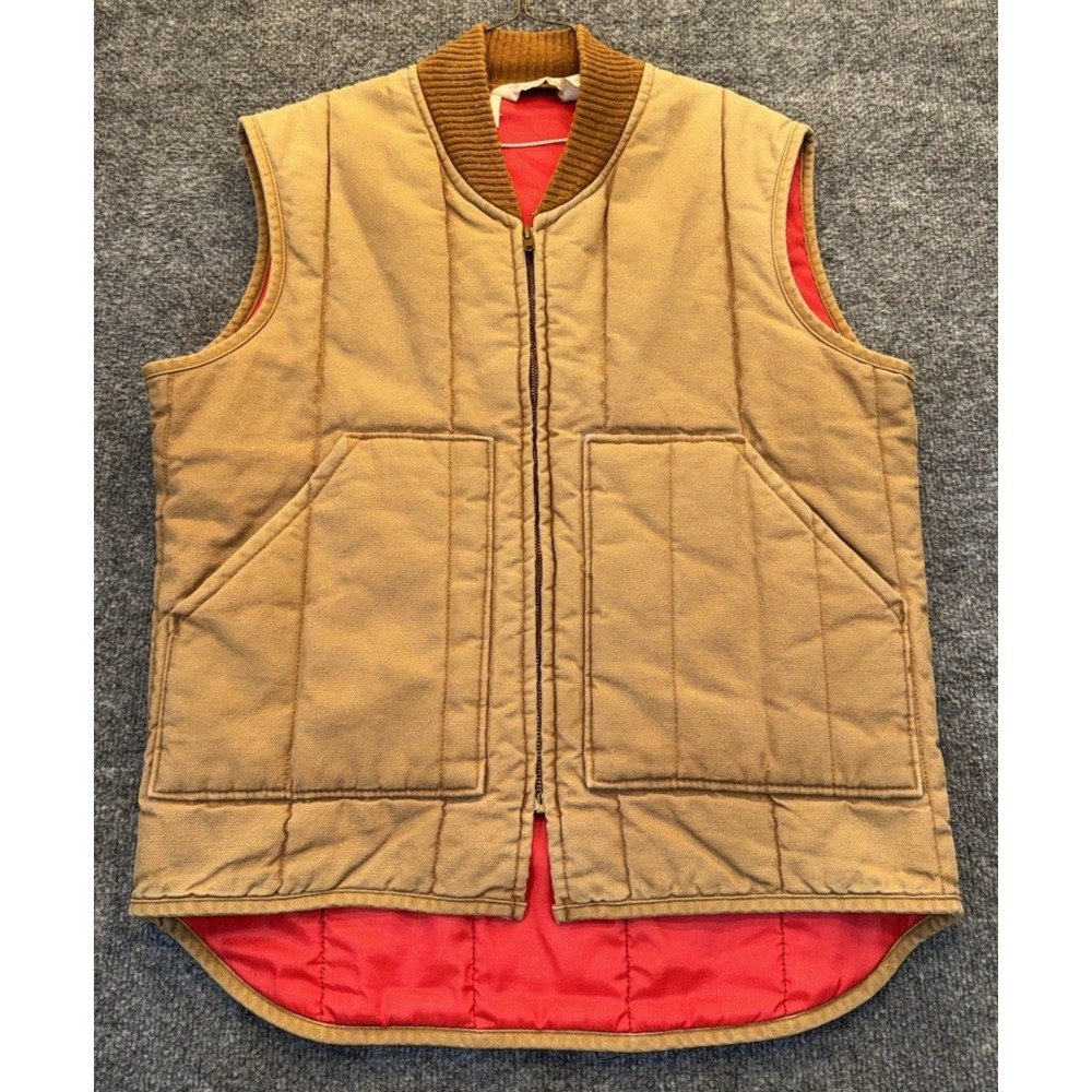 Vintage Blizzard-Proof USA Men's Medium Duck Canvas Insulated Work Vest Brown